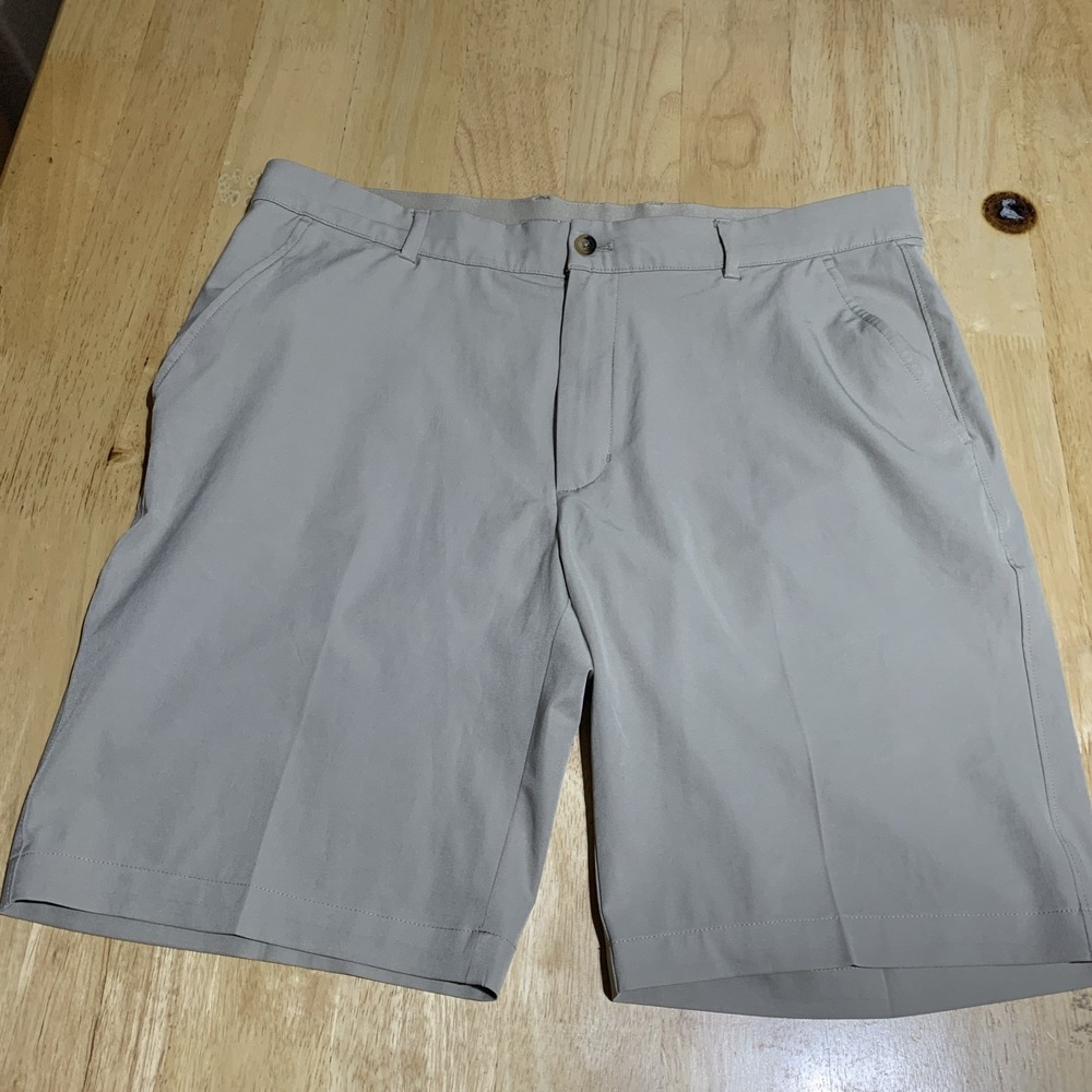 Greg Norman Golf Shorts Men's 36 Beige Tan Flat Front Sport Athletic Active Wear